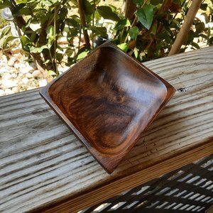 Vintage MCM Monkey Pod Wood Card Suits Diamond-shaped Bowl